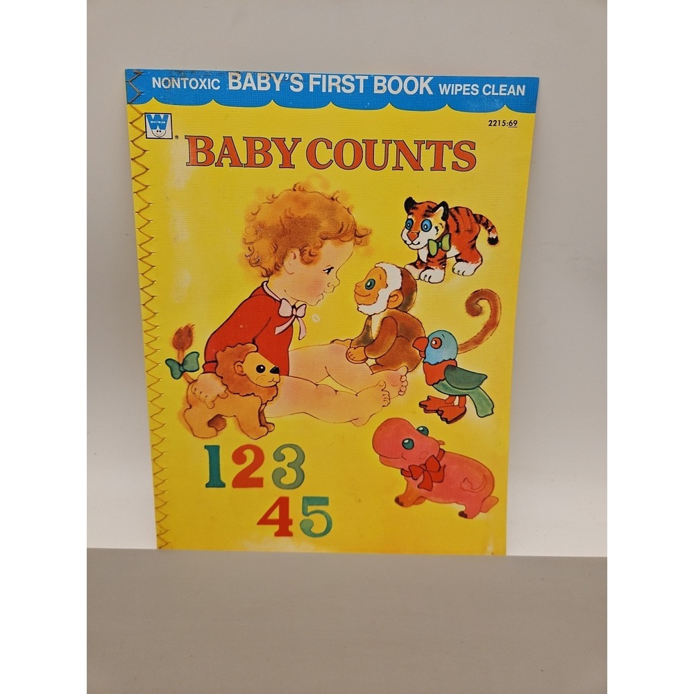 Vintqge 1974 Whitman Cloth Baby Counts Book Nontoxic Wipes Clean